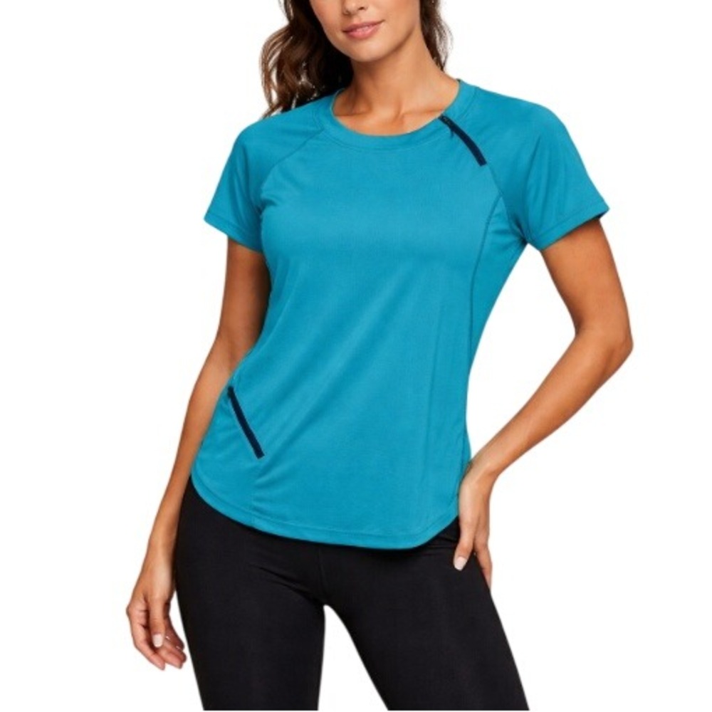Title Nine Teal Blue Athletic Short Sleeve Zipper Neck Running‎ Top Size M